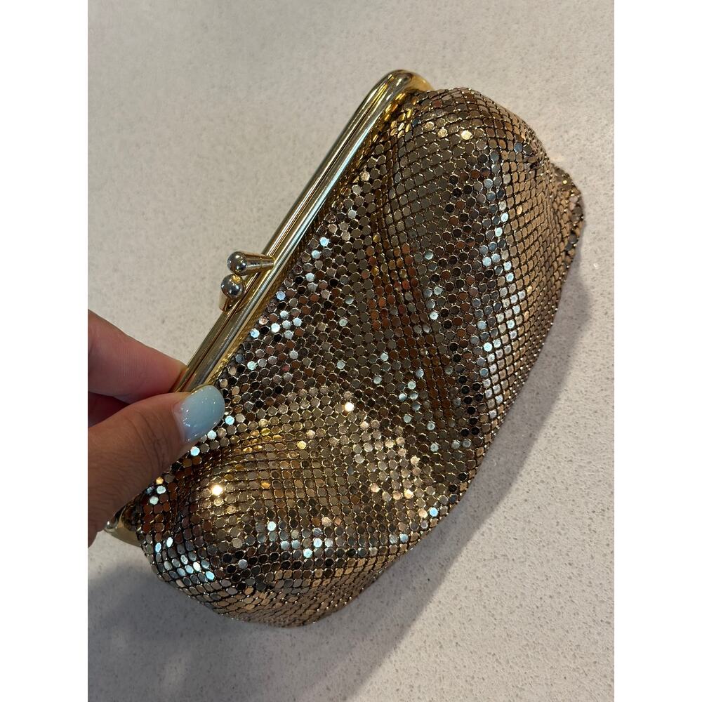 Vintage Whiting & Davis Gold Mesh Evening Clutch Purse Rhinestone Cocktail Party - Picture 7 of 11